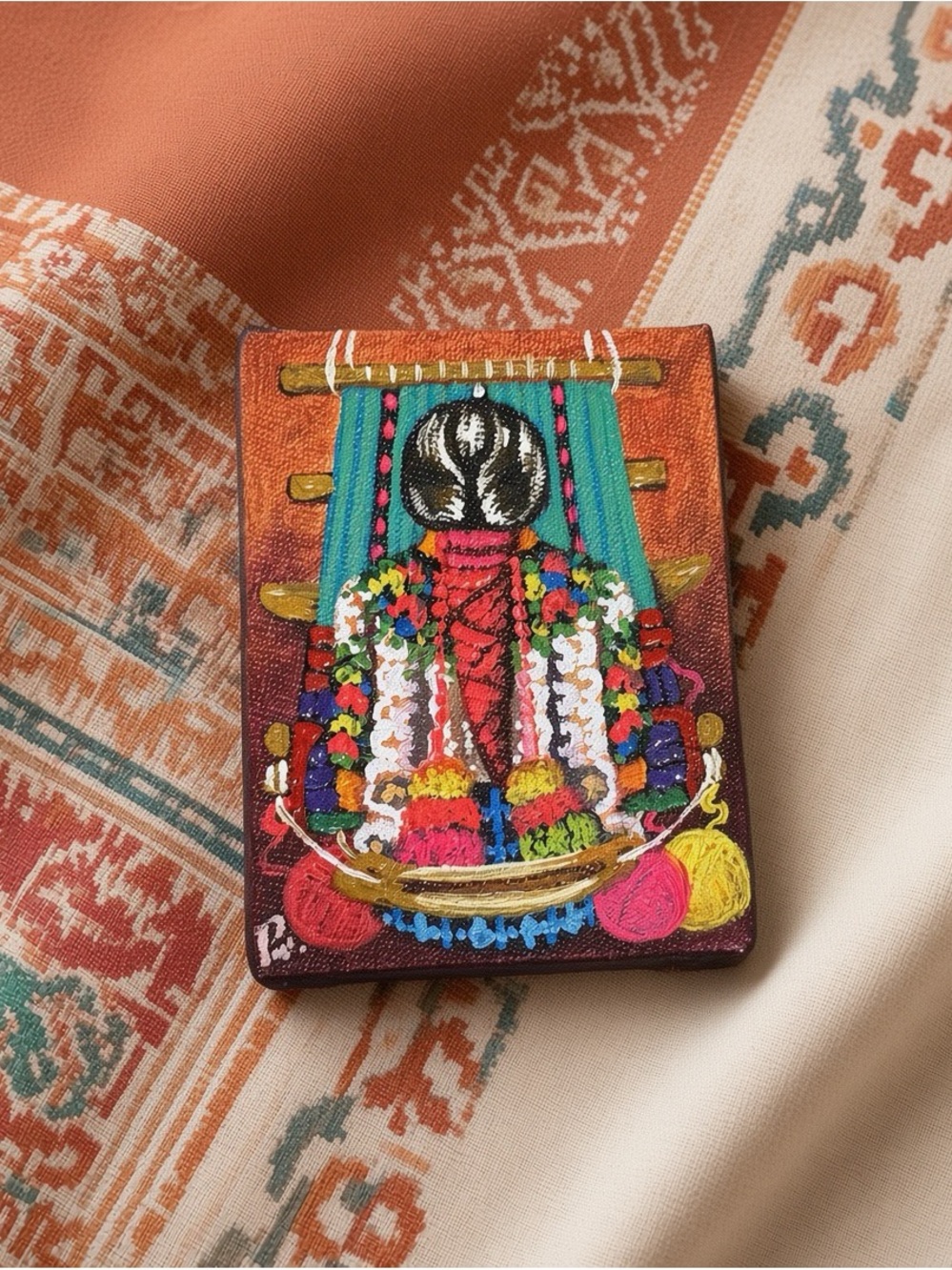 Original Guatemalan Mayan Folk Art Painting — Woman Weaving 🇬🇹🧵